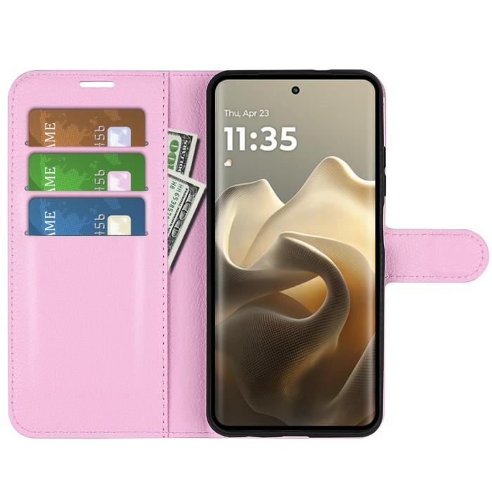 Bild 5, Motorola Edge 60 Pro Fodral Litchi Läder Ljus Rosa