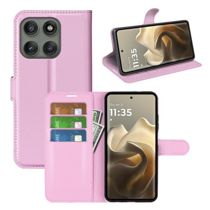 Bild 6, Motorola Edge 60 Pro Fodral Litchi Läder Ljus Rosa