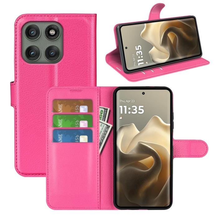 Bild 6, Motorola Edge 60 Pro Fodral Litchi Läder Rosa