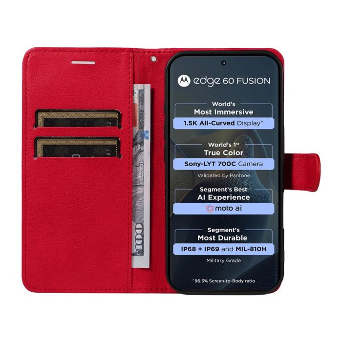Bild 2, Motorola Edge 60 / 60 Pro / 60 Fusion Fodral Läder Röd