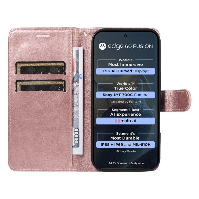 Bild 2, Motorola Edge 60 / 60 Pro / 60 Fusion Fodral Läder Roséguld