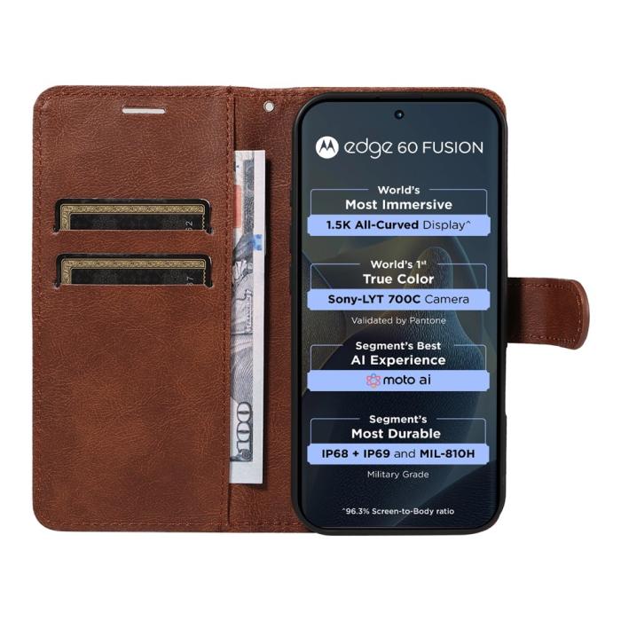 Bild 2, Motorola Edge 60 / 60 Pro / 60 Fusion Fodral Läder Brun