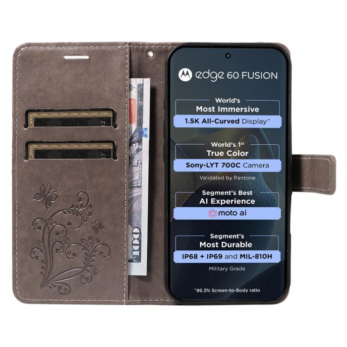 Bild 2, Motorola Edge 60 / 60 Pro / 60 Fusion Fodral Fjäril Tryck Grå
