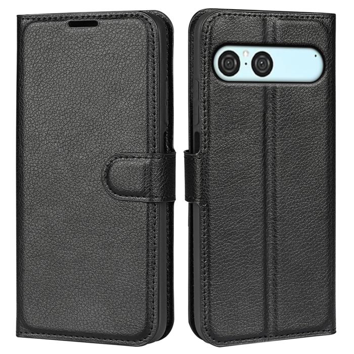 Bild 4, Sony Xperia 10 VII Fodral Litchi Läder Svart