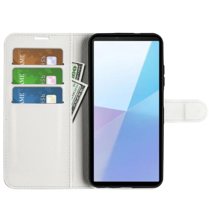 Bild 5, Sony Xperia 10 VII Fodral Litchi Läder Vit