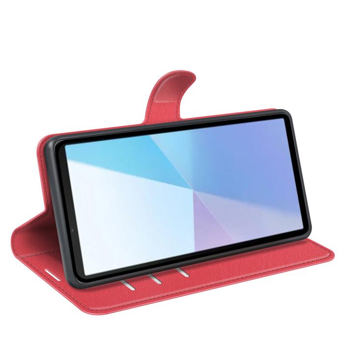 Bild 6, Sony Xperia 10 VII Fodral Litchi Läder Röd