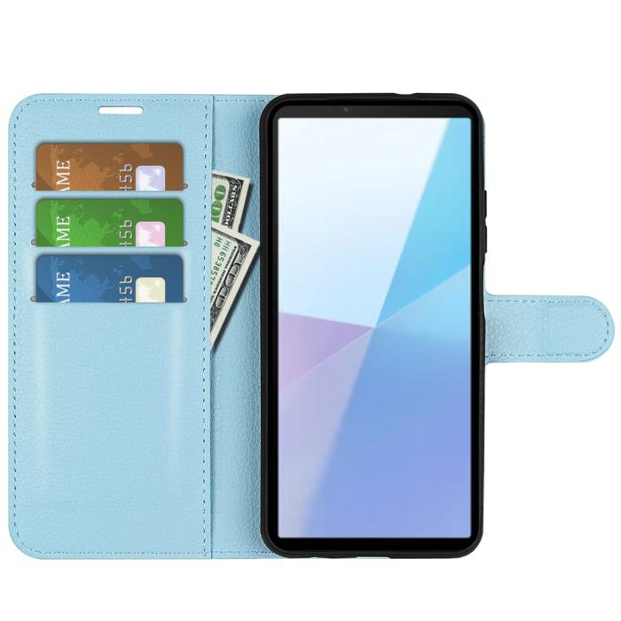 Bild 5, Sony Xperia 10 VII Fodral Litchi Läder Blå