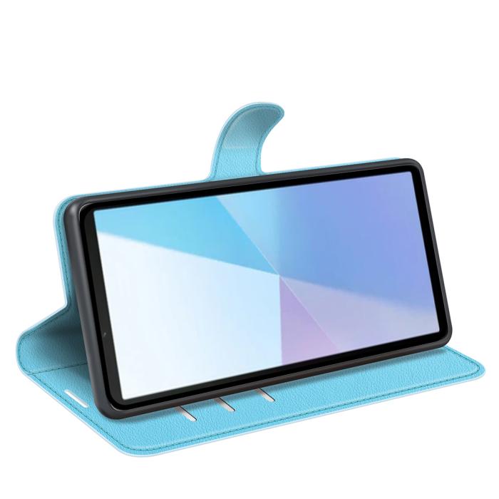 Bild 6, Sony Xperia 10 VII Fodral Litchi Läder Blå