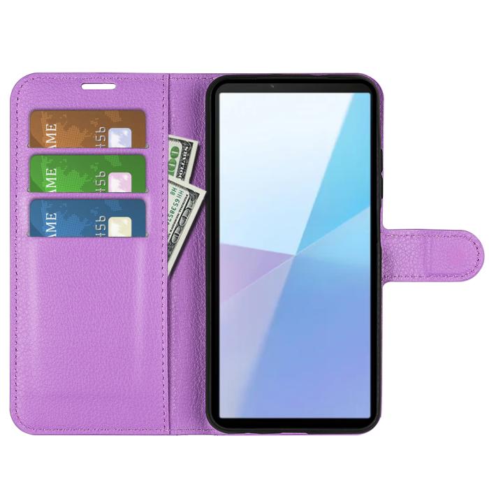 Bild 5, Sony Xperia 10 VII Fodral Litchi Läder Lila