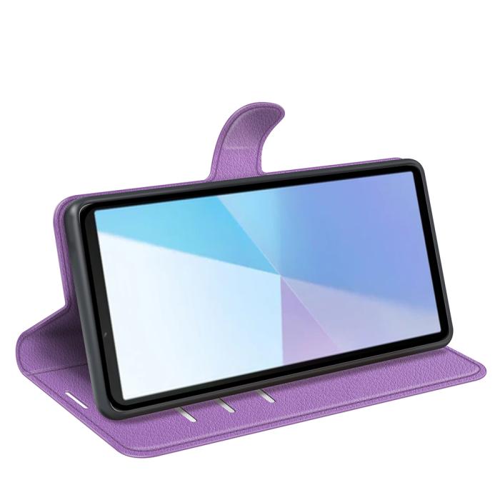 Bild 6, Sony Xperia 10 VII Fodral Litchi Läder Lila