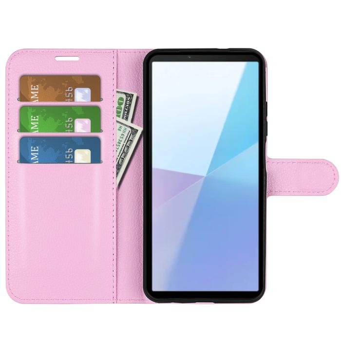 Bild 5, Sony Xperia 10 VII Fodral Litchi Läder Ljus Rosa