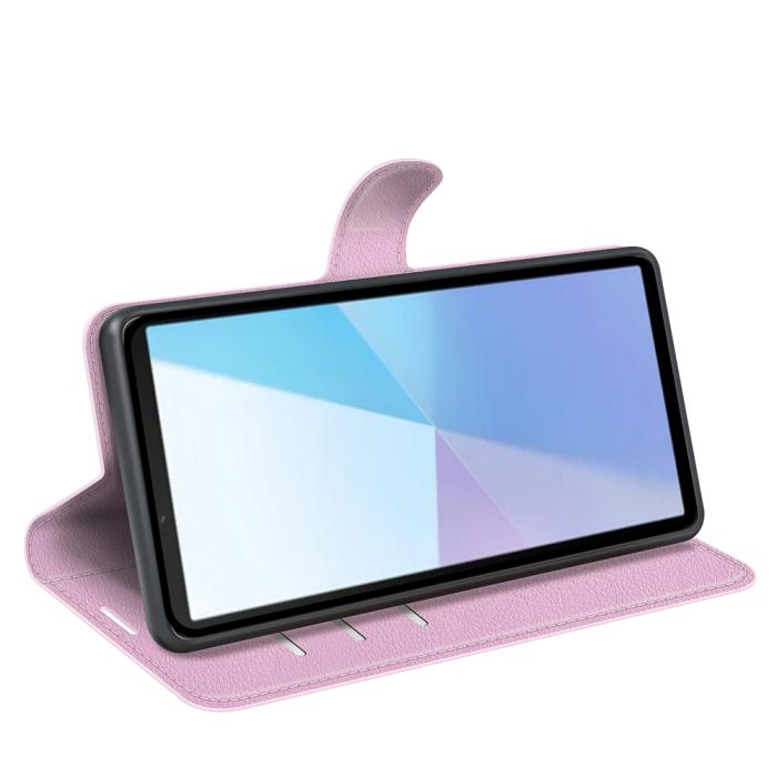 Bild 6, Sony Xperia 10 VII Fodral Litchi Läder Ljus Rosa