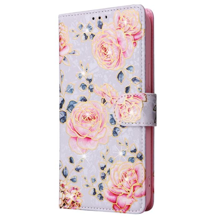 Bild 6, iPhone 16 Pro Max Fodral RFID Läder Rosa Blommor