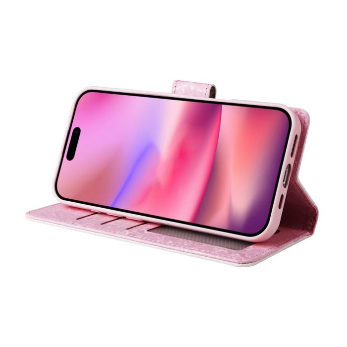 Bild 3, iPhone 17 Fodral RFID Läder Rosa Blommor