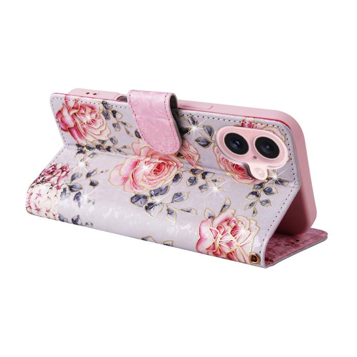 Bild 4, iPhone 17 Fodral RFID Läder Rosa Blommor