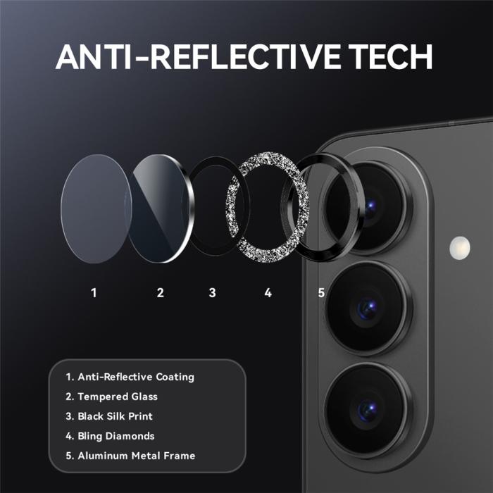 Bild 4, NORTHJO Samsung Galaxy S26 Linsskydd Glitter Svart