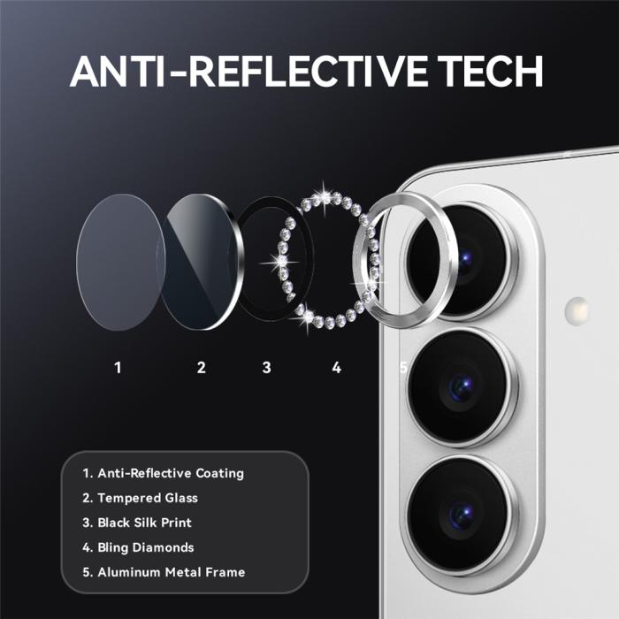 Bild 4, NORTHJO Samsung Galaxy S26 Linsskydd Strass Silver