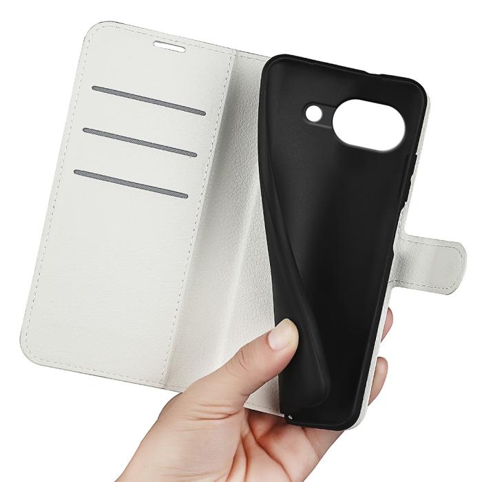 Bild 4, Google Pixel 10a Fodral Litchi Läder Vit