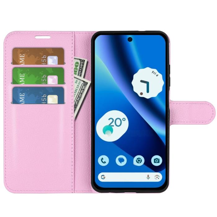 Bild 2, Google Pixel 10a Fodral Litchi Läder Ljus Rosa
