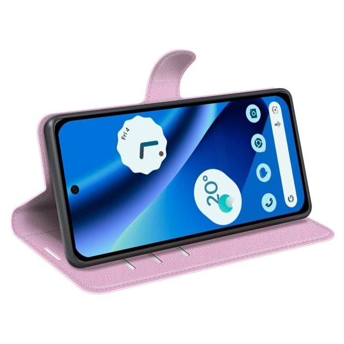 Bild 3, Google Pixel 10a Fodral Litchi Läder Ljus Rosa