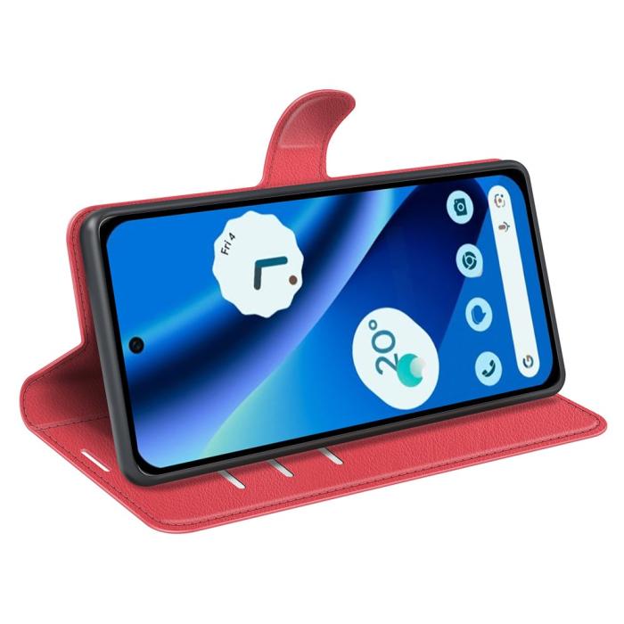 Bild 3, Google Pixel 10a Fodral Litchi Läder Röd