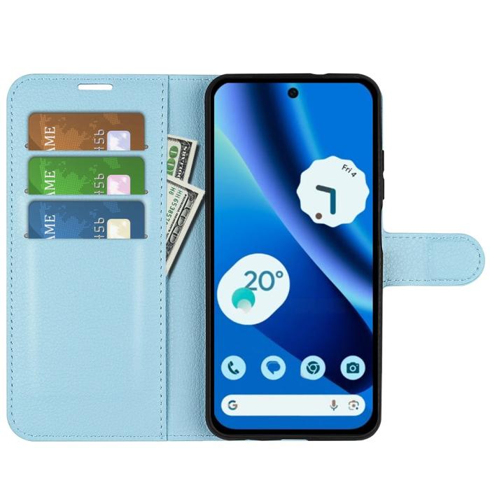 Bild 2, Google Pixel 10a Fodral Litchi Läder Blå