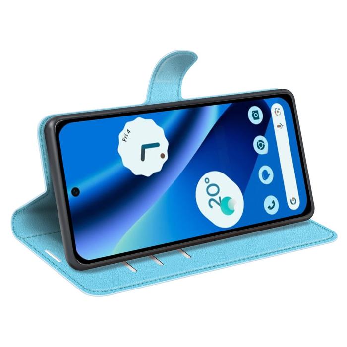 Bild 3, Google Pixel 10a Fodral Litchi Läder Blå