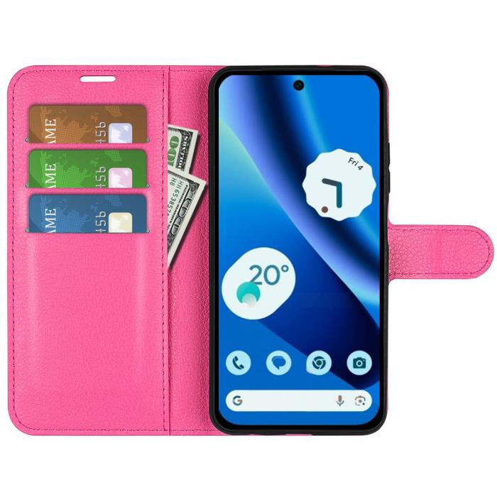 Bild 2, Google Pixel 10a Fodral Litchi Läder Rosa