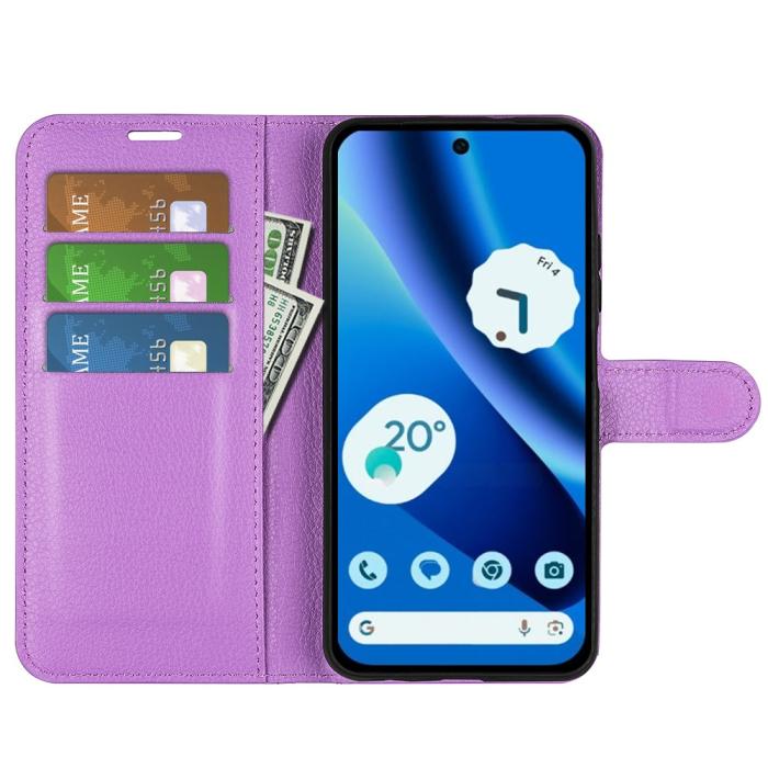 Bild 2, Google Pixel 10a Fodral Litchi Läder Lila