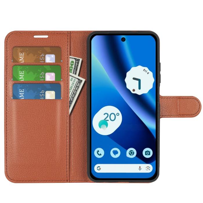 Bild 2, Google Pixel 10a Fodral Litchi Läder Brun