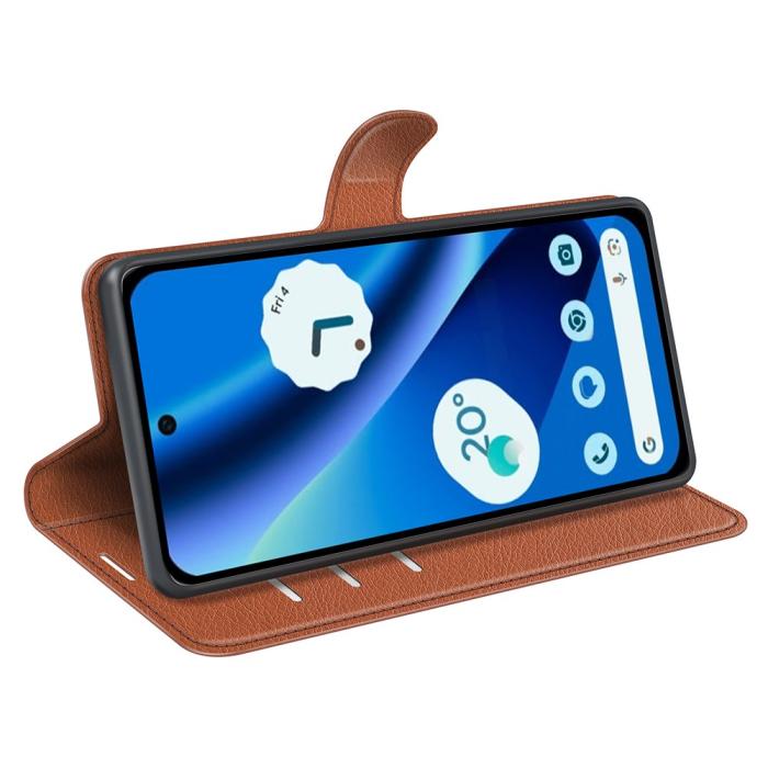 Bild 3, Google Pixel 10a Fodral Litchi Läder Brun