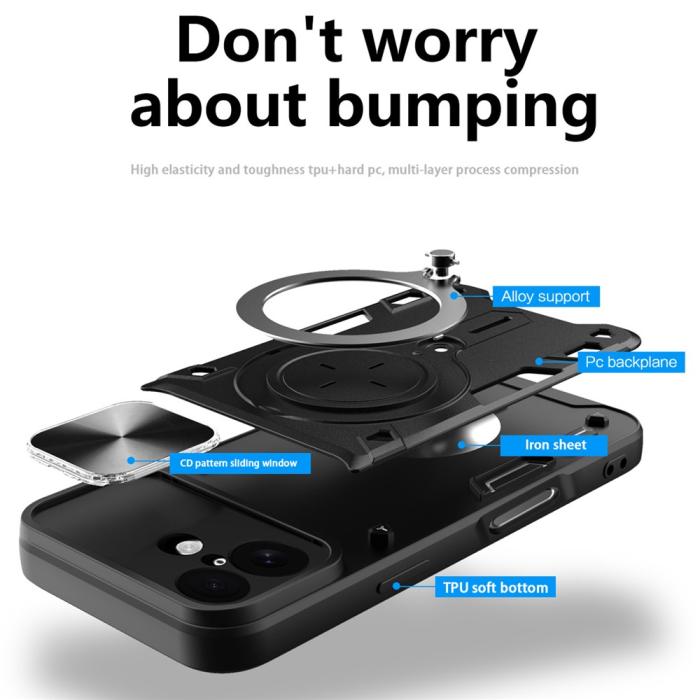 Bild 2, iPhone 17 Skal CamShield Kickstand Hybrid Svart