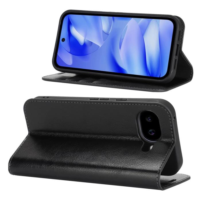 Bild 2, Google Pixel 10a Fodral Flip Äkta Läder Svart