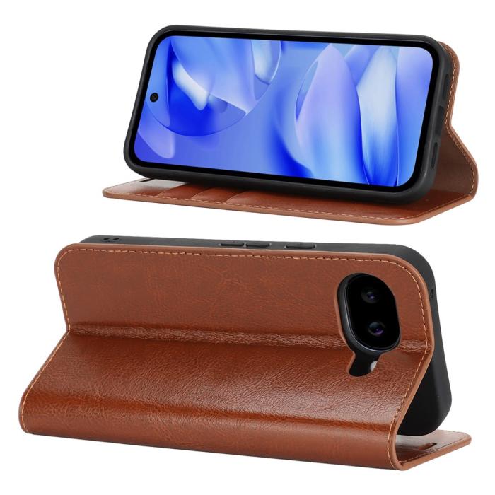 Bild 2, Google Pixel 10a Fodral Flip Äkta Läder Brun