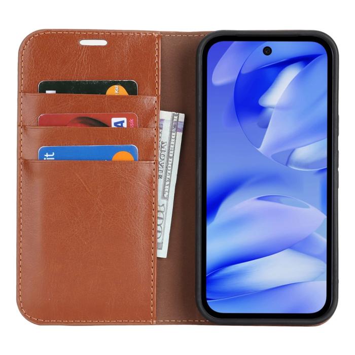 Bild 3, Google Pixel 10a Fodral Flip Äkta Läder Brun