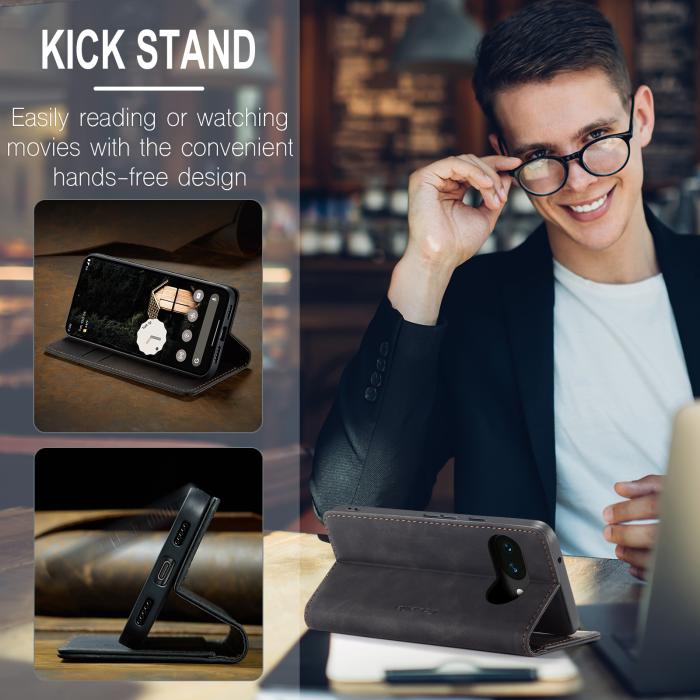 Bild 5, CASEME Google Pixel 10a Fodral Flip Retro Läder Svart