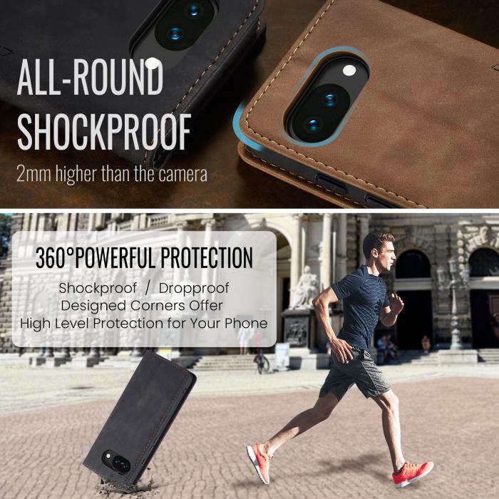 Bild 6, CASEME Google Pixel 10a Fodral Flip Retro Läder Svart