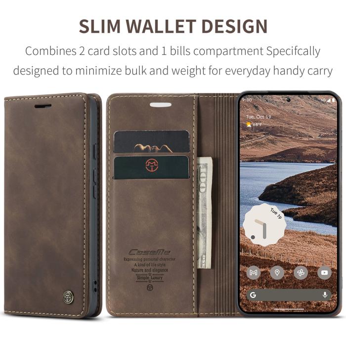 Bild 2, CASEME Google Pixel 10a Fodral Flip Retro Läder Brun