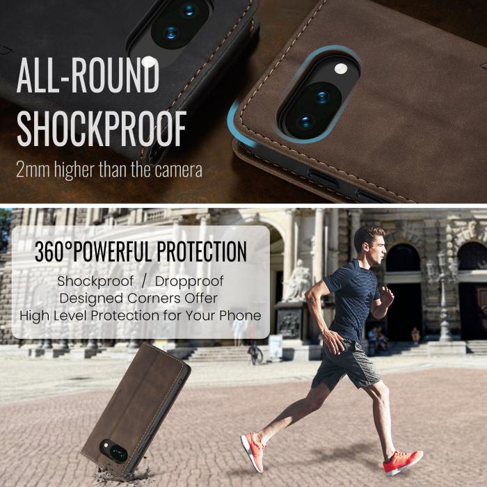 Bild 6, CASEME Google Pixel 10a Fodral Flip Retro Läder Brun