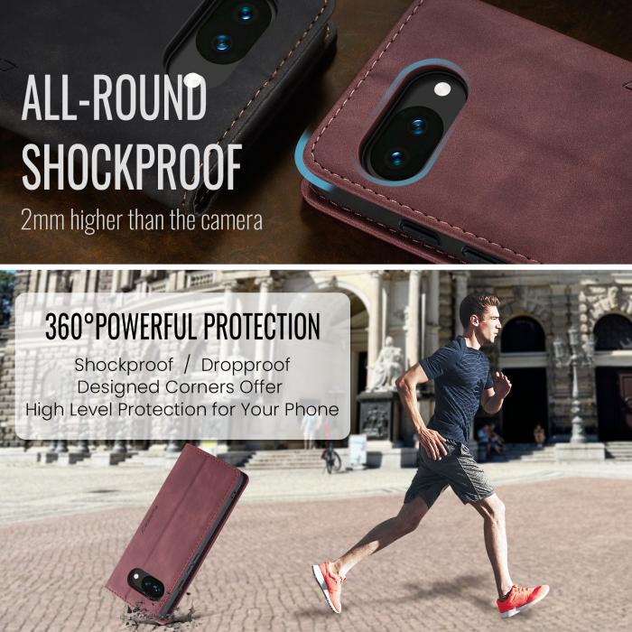 Bild 6, CASEME Google Pixel 10a Fodral Flip Retro Läder Röd