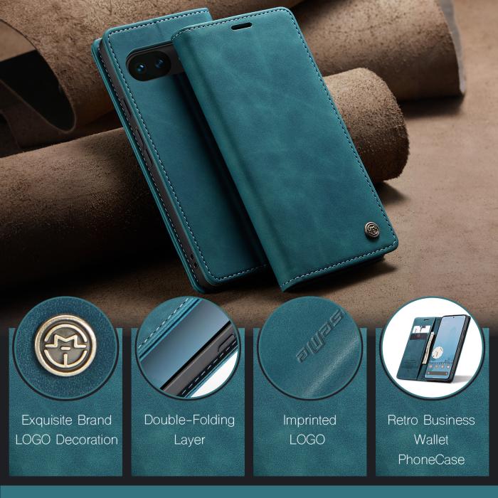 Bild 4, CASEME Google Pixel 10a Fodral Flip Retro Läder Blå