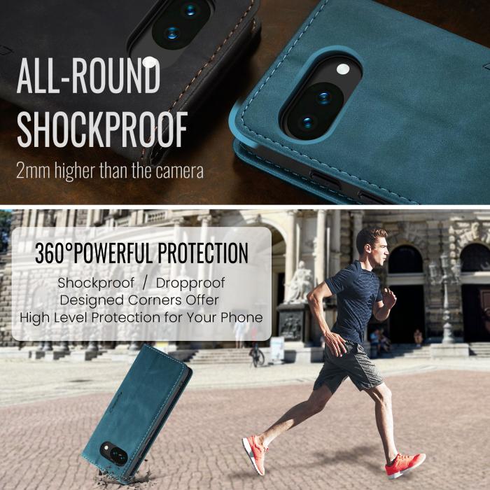 Bild 6, CASEME Google Pixel 10a Fodral Flip Retro Läder Blå