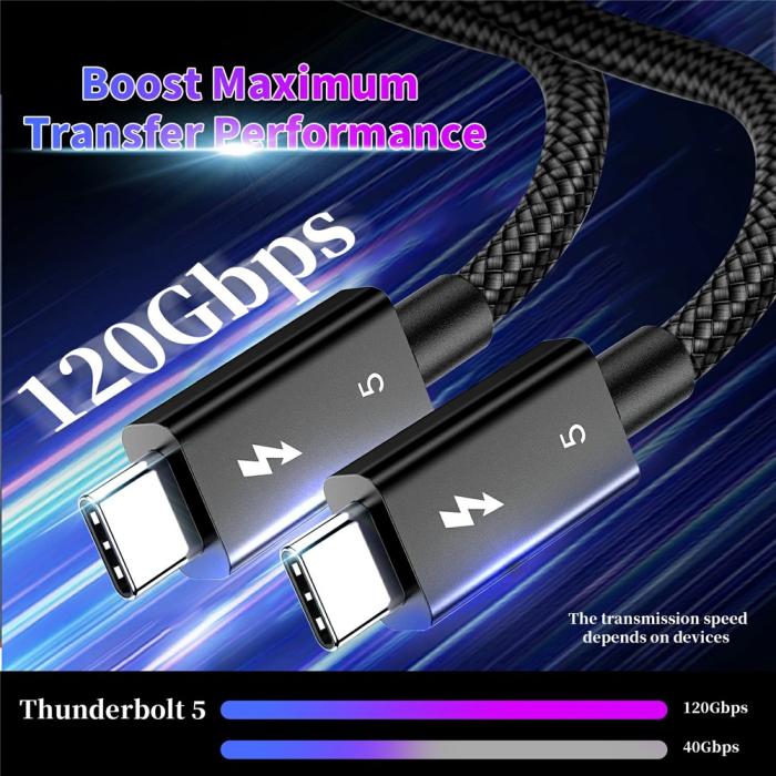 Bild 5, 1m Thunderbolt 5 Kabel USB-C 240W 8K / 60Hz PD Svart