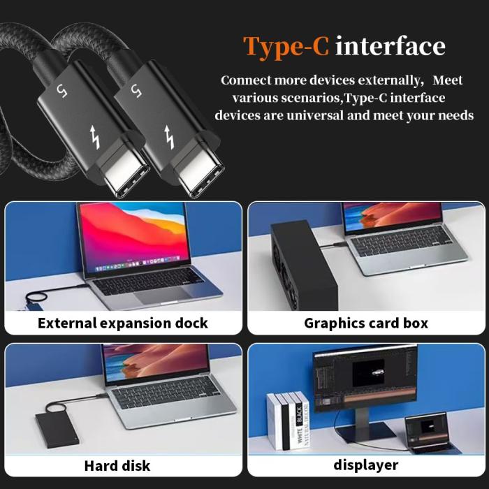 Bild 3, 1.5m Thunderbolt 5 Kabel USB-C 240W 8K / 60Hz PD Svart