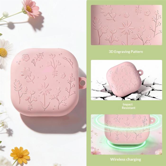 Bild 5, Samsung Galaxy Buds 4 / 4 Pro Skal Silikon Blommigt Tryck Rosa