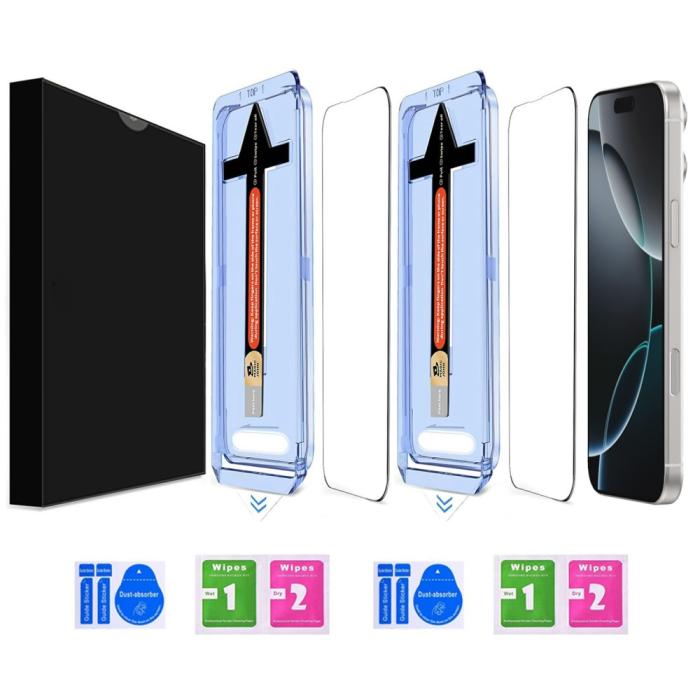 Bild 2, iPhone 16 Pro 2-PACK Skärmskydd Heltäckande Härdat Glas