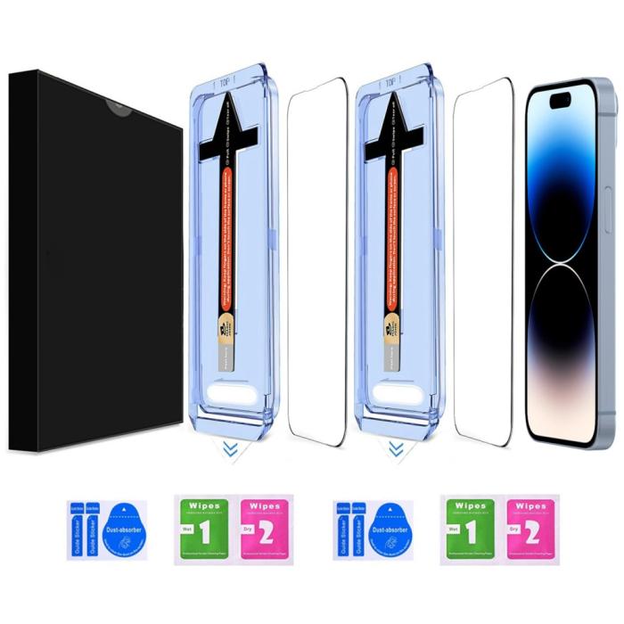 Bild 2, iPhone 14 Pro 2-PACK Skärmskydd Heltäckande Härdat Glas