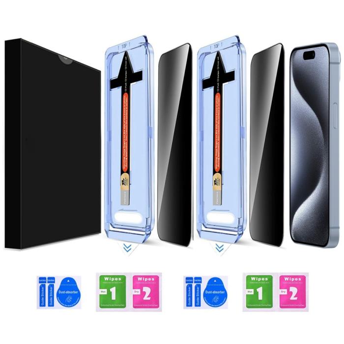Bild 2, iPhone 15 Pro 2-PACK Skärmskydd Härdat Glas Privacy