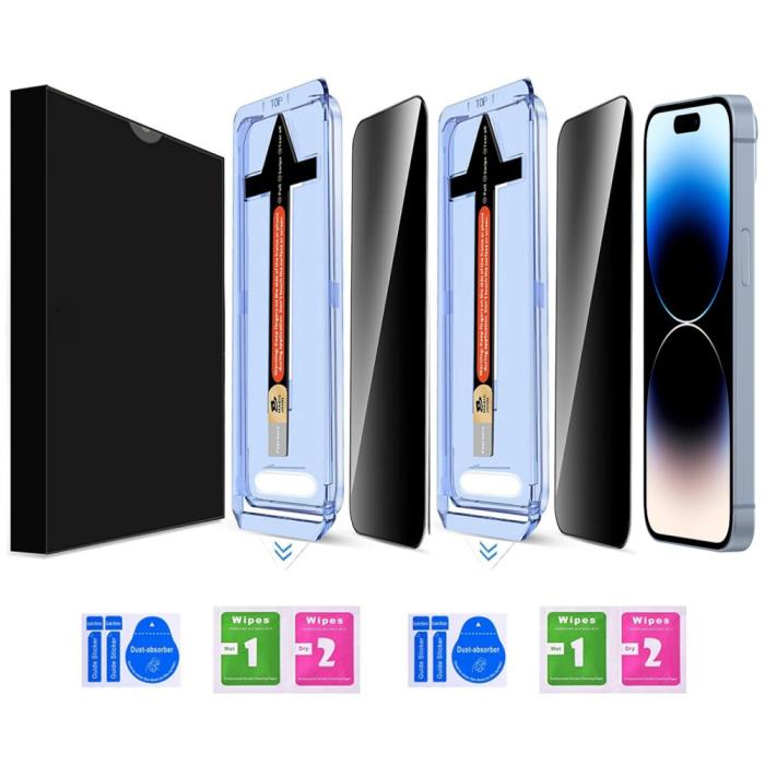 Bild 2, iPhone 14 Pro Max 2-PACK Skärmskydd Härdat Glas Privacy