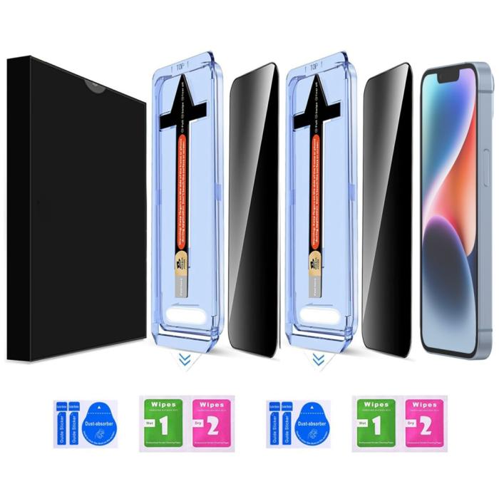 Bild 2, iPhone 14 / 13 Pro / 13 2-PACK Skärmskydd Härdat Glas Privacy